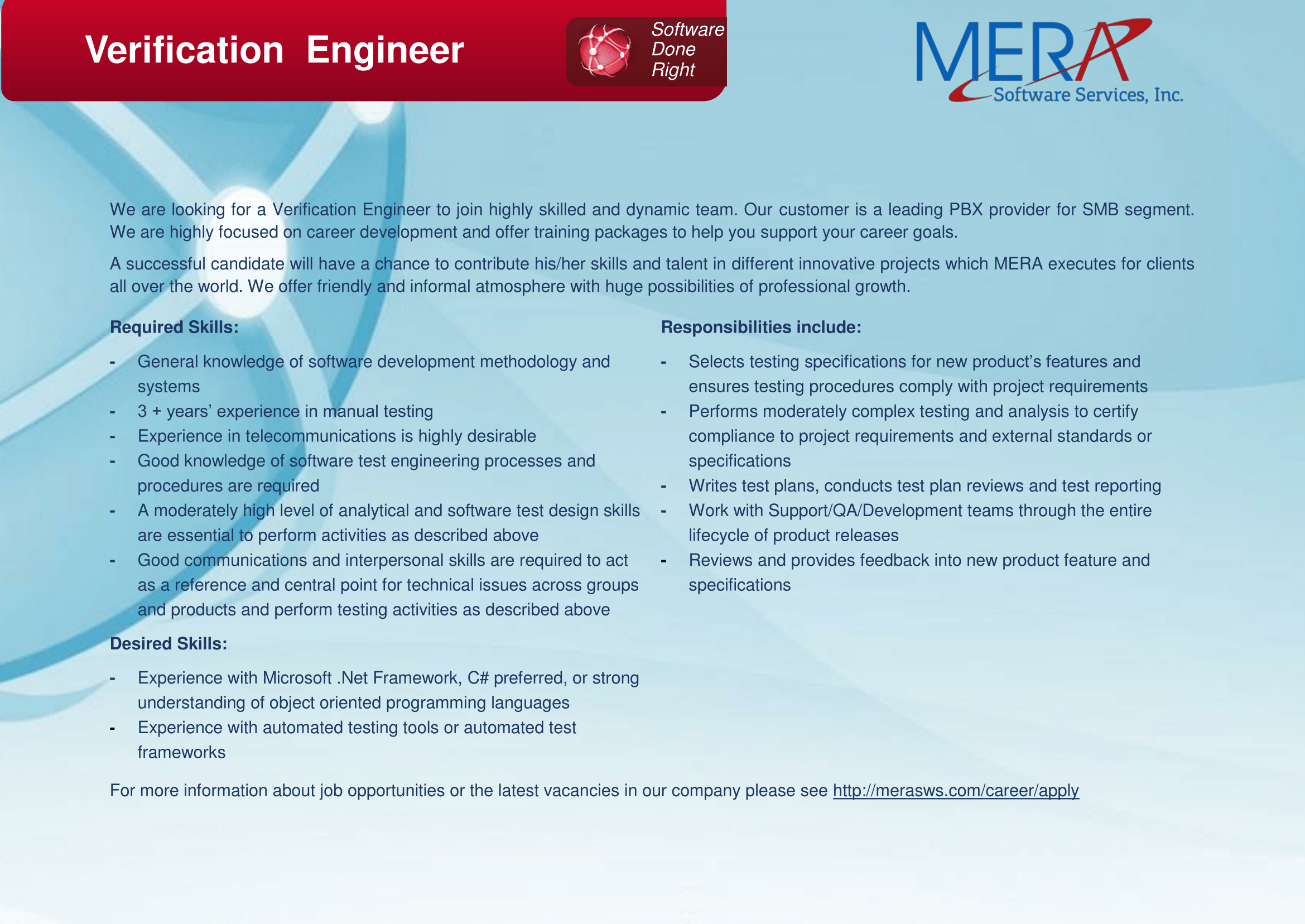 Verification Engineer - Mera Software