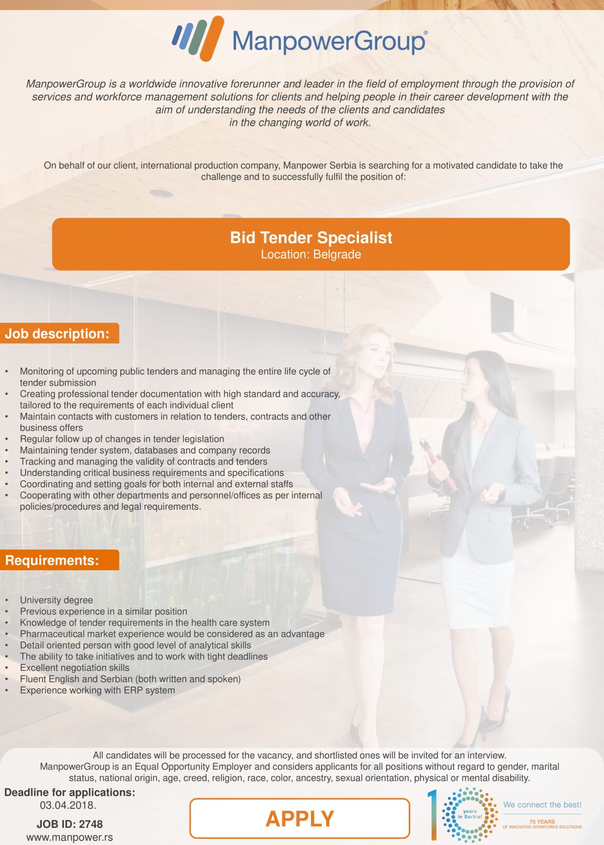 Bid Tender Specialist Manpower d.o.o.