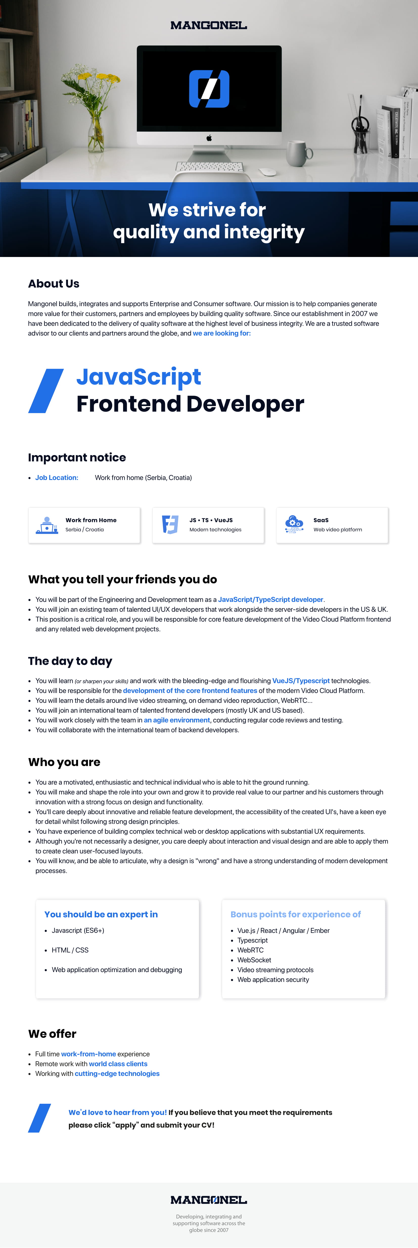 Frontend / JavaScript Developer - Mangonel d.o.o.
